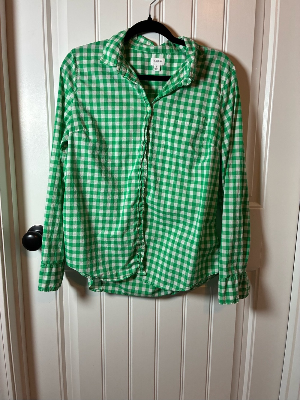 J. Crew Green and White Gingham Button-Down Shirt